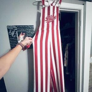 Red and White Striped Overalls